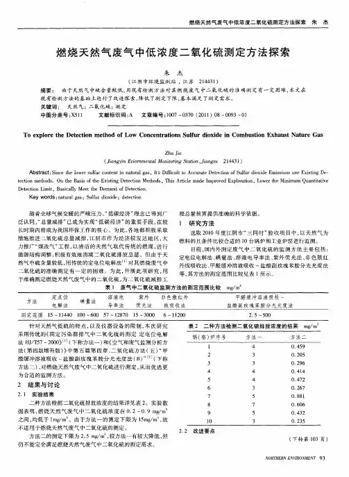 燃烧天然气废气中低浓度二氧化硫测定方法探索