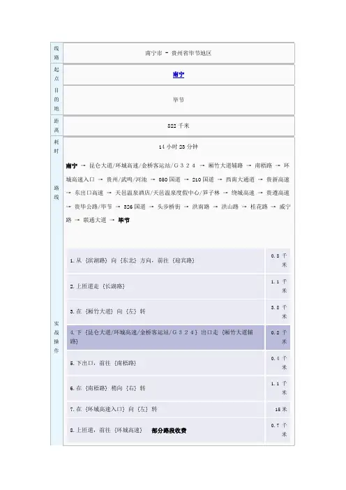 南宁至毕节公路线路