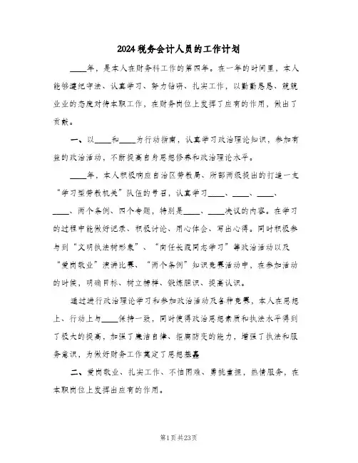 2024税务会计人员的工作计划（五篇）