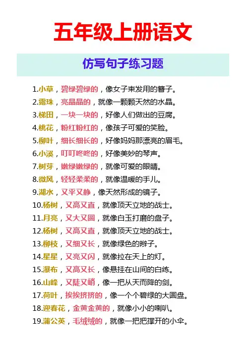 五年级上册语文 仿写句子练习题