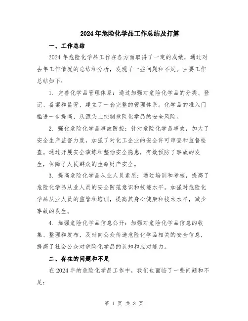 2024年危险化学品工作总结及打算