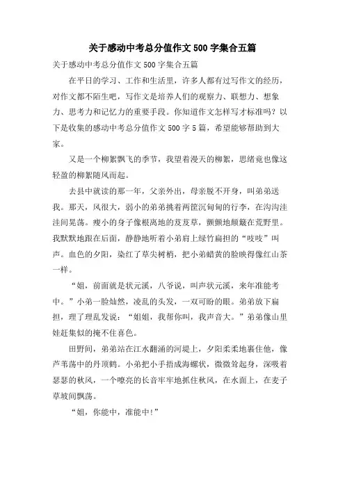关于感动中考满分作文500字集合五篇