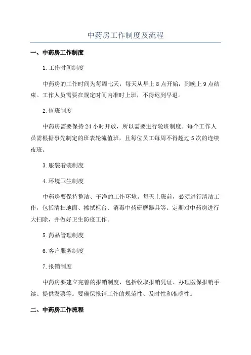 中药房工作制度及流程