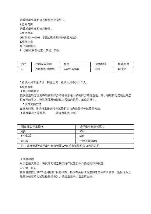钢丝绳最小破断拉力检测作业指导书