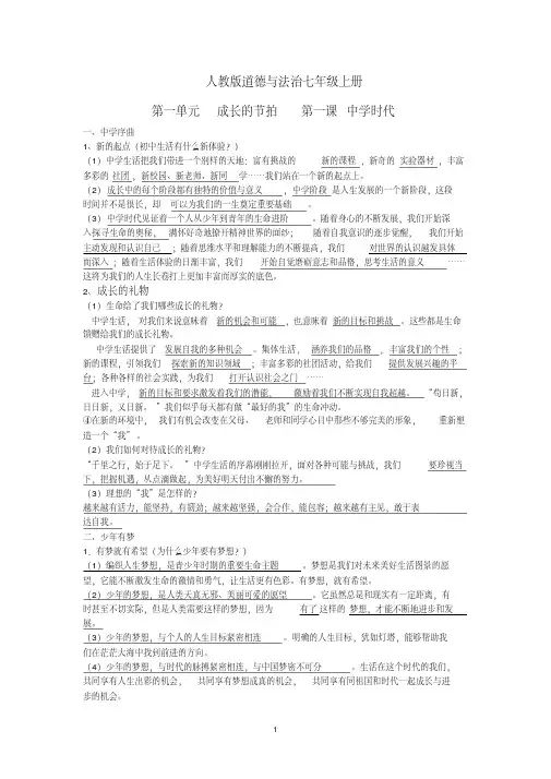 2016人教版七年级《道德与法治》知识点总结(精华版)