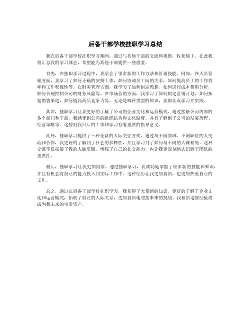 后备干部学校挂职学习总结
