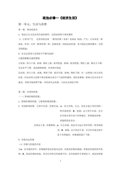 高一政治必修一、二、四知识点总结