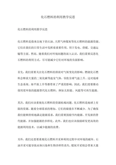 化石燃料的利用教学反思