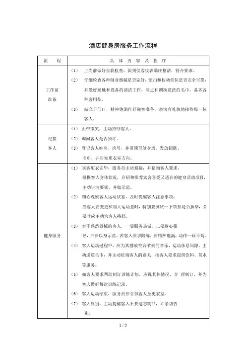 酒店健身房服务工作流程