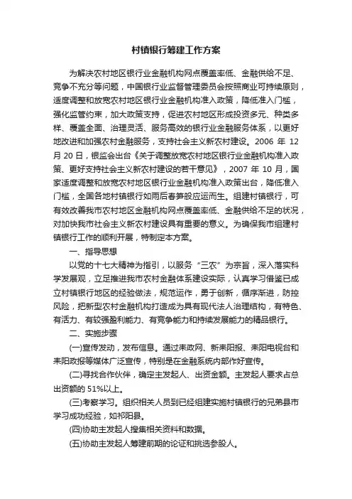 村镇银行筹建工作方案