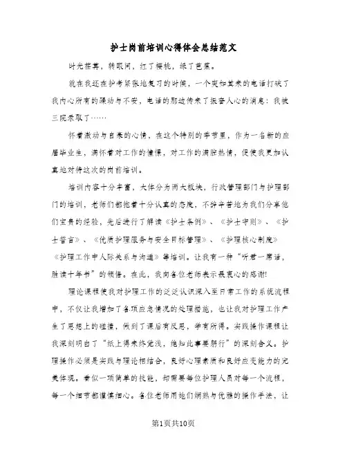 护士岗前培训心得体会总结范文(6篇)