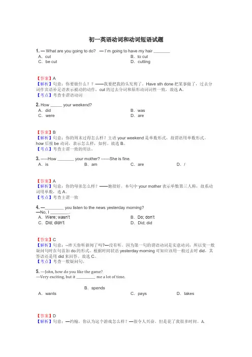 初一英语动词和动词短语试题
