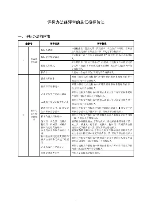 评标办法(经评审的最低投标价法)