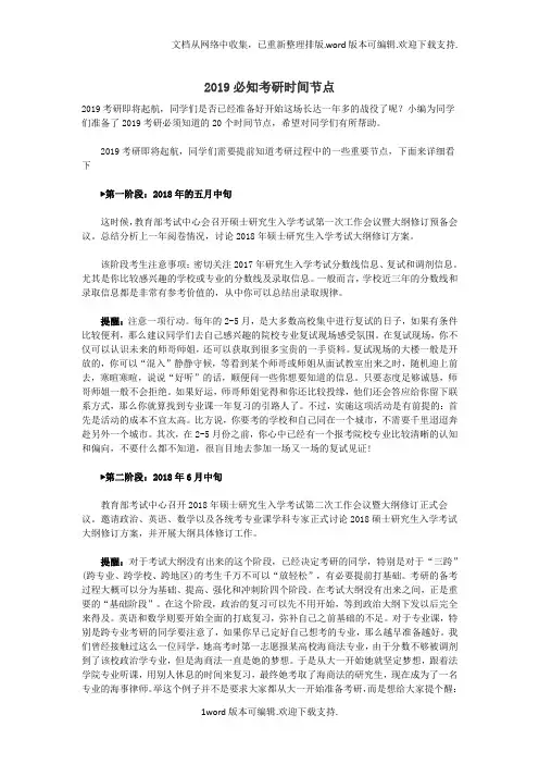 2019必知考研时间节点