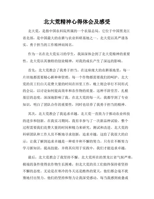 北大荒精神心得体会及感受