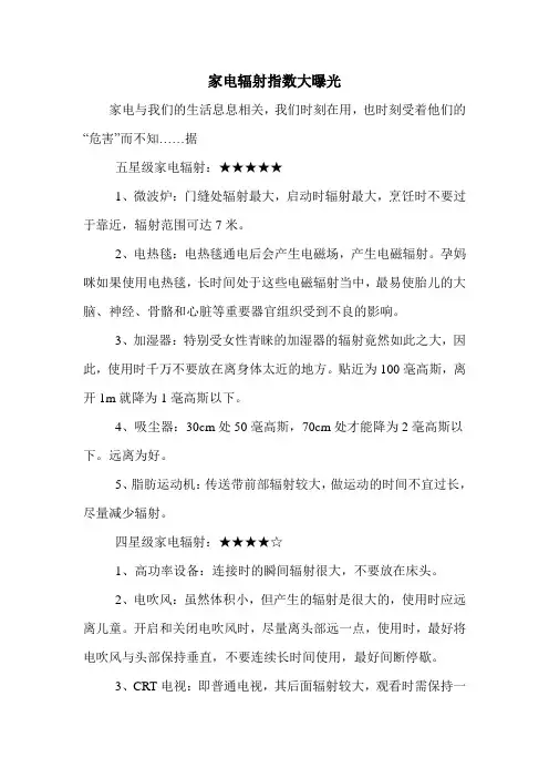 家电辐射指数大曝光