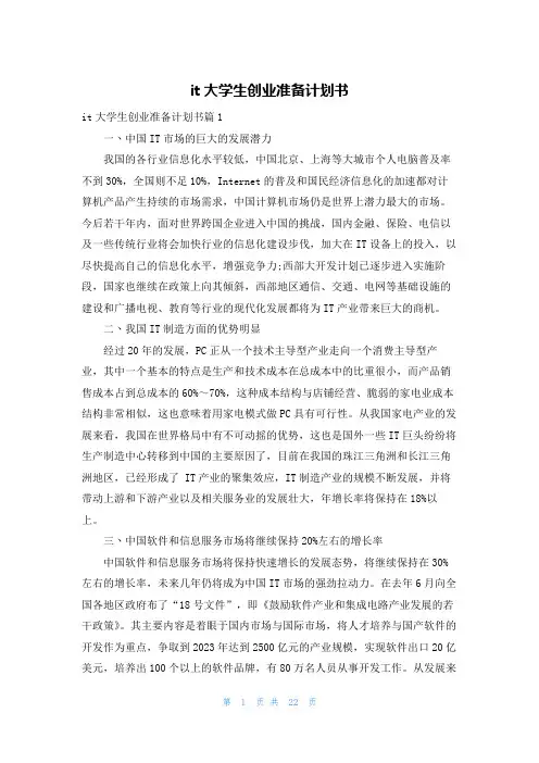 it大学生创业准备计划书