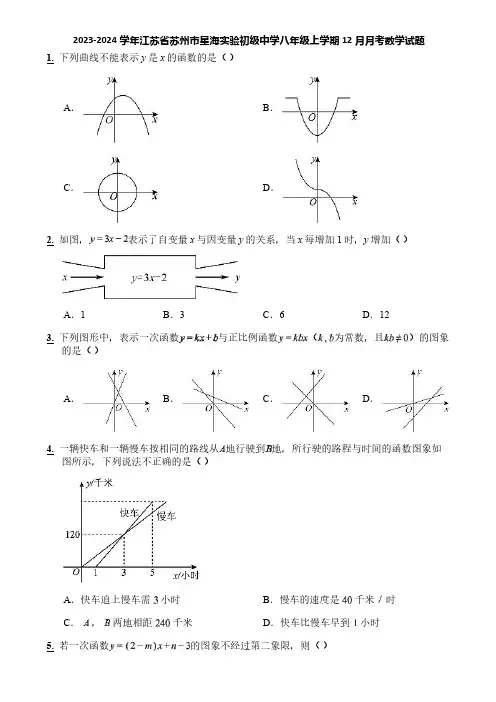 2023-2024学年江苏省苏州市星海实验初级中学八年级上学期12月月考数学试题