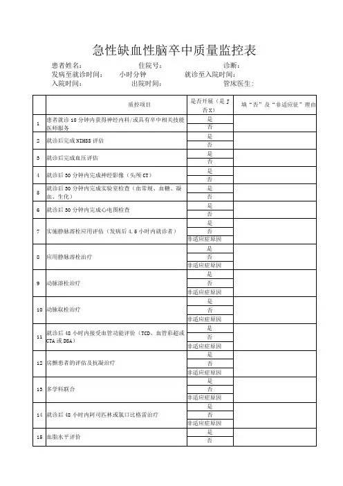 急性缺血性脑卒中质量监控表