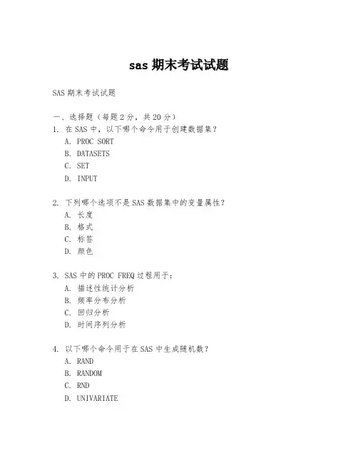 sas期末考试试题