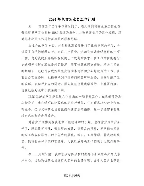 2024年电信营业员工作计划（二篇）