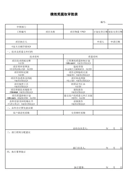 绩效奖提取申请审批表