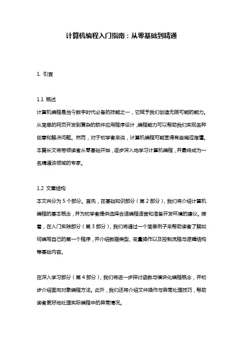 计算机编程入门指南：从零基础到精通
