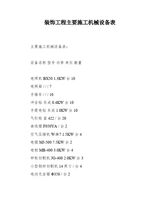 装饰工程主要施工机械设备表