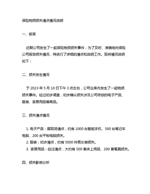 保险物损损失清点情况说明范文