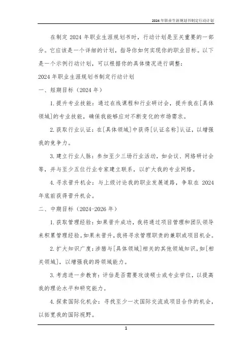 2024年职业生涯规划书制定行动计划