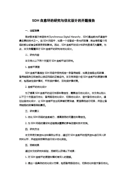 SDH自愈环的研究与优化设计的开题报告