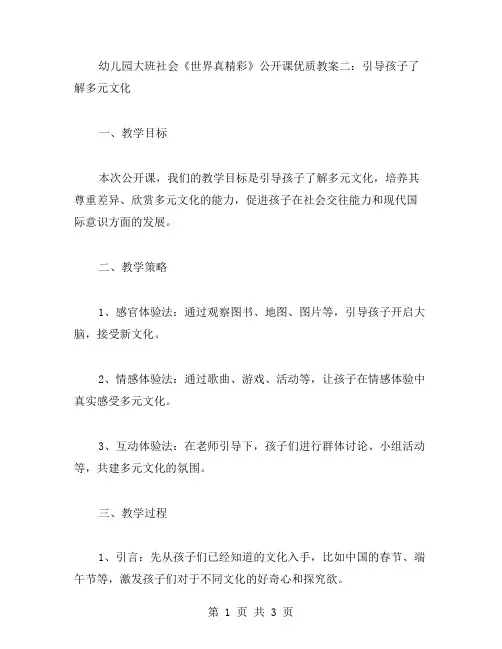 幼儿园大班社会《世界真精彩》公开课教案二：引导孩子了解多元文化