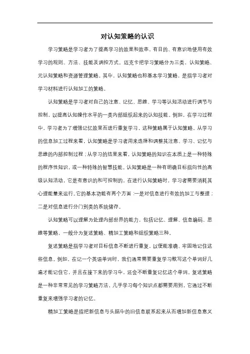 对认知策略的认识