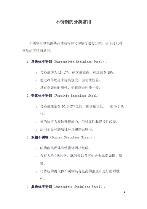 不锈钢的分类常用