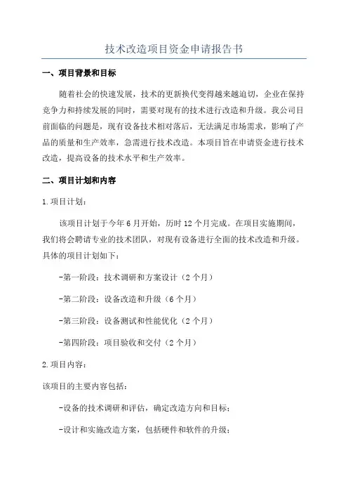 技术改造项目资金申请报告书
