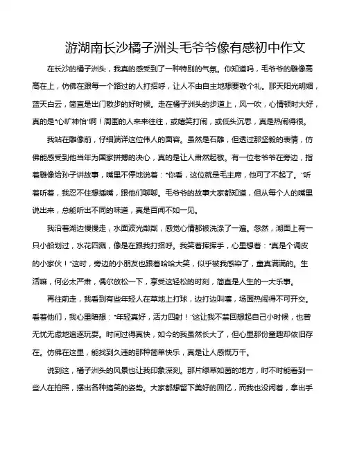 游湖南长沙橘子洲头毛爷爷像有感初中作文
