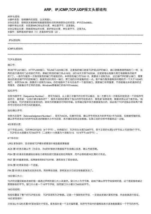 ARP，IP,ICMP,TCP,UDP报文头部结构