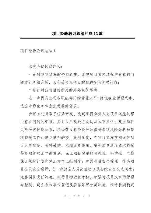 项目经验教训总结经典12篇