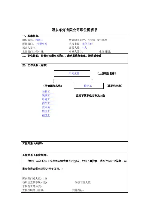 注塑车间粉碎工岗位描述
