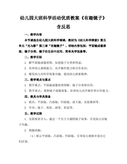 幼儿园大班科学活动优质教案《有趣的镜子》含反思