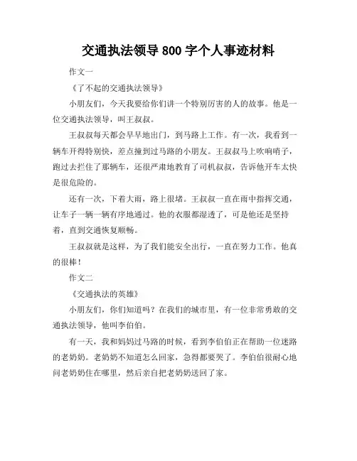 交通执法领导800字个人事迹材料