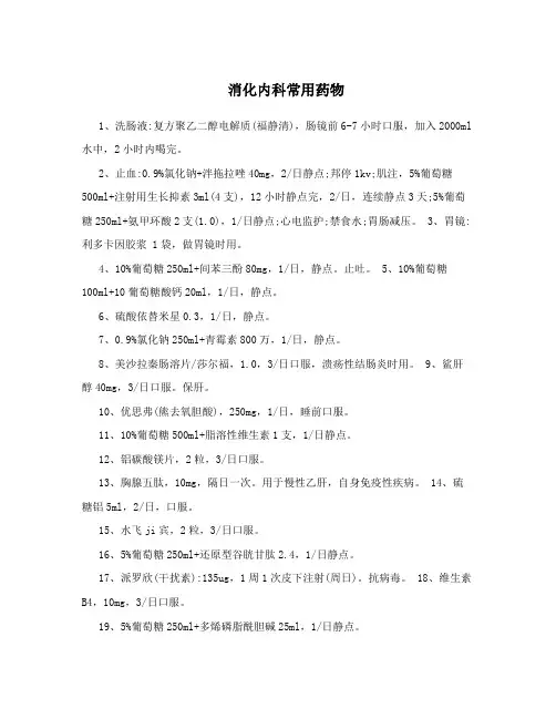 消化内科常用药物
