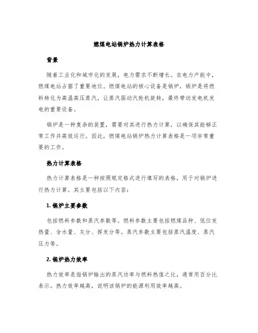 燃煤电站锅炉热力计算表格