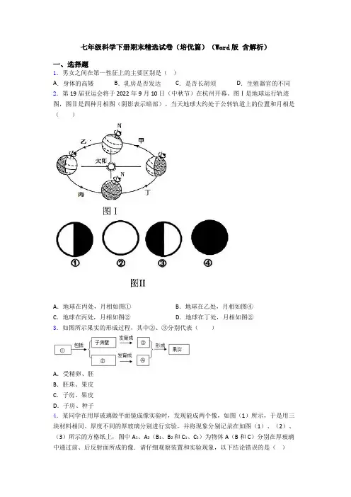 七年级科学下册期末精选试卷(培优篇)(Word版 含解析)