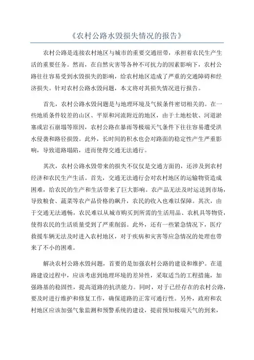 《农村公路水毁损失情况的报告》