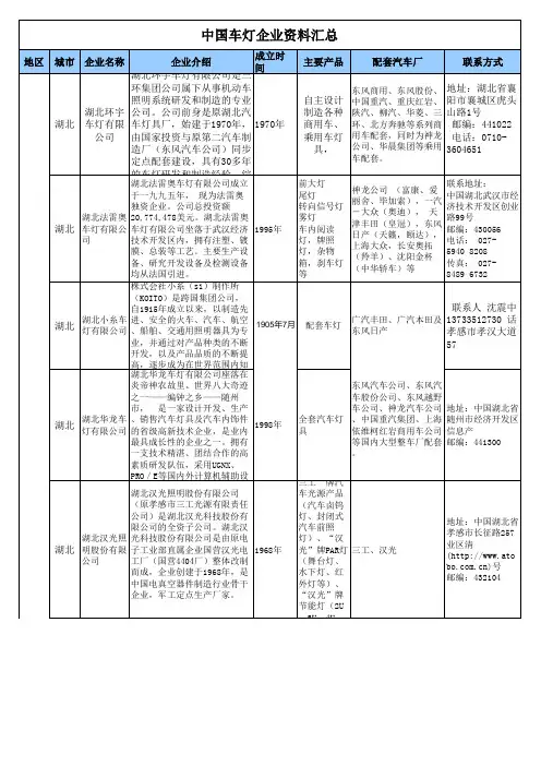 中国车灯企业(华中、西南)