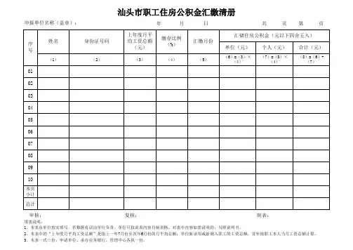 汕头市职工住房公积金汇缴清册