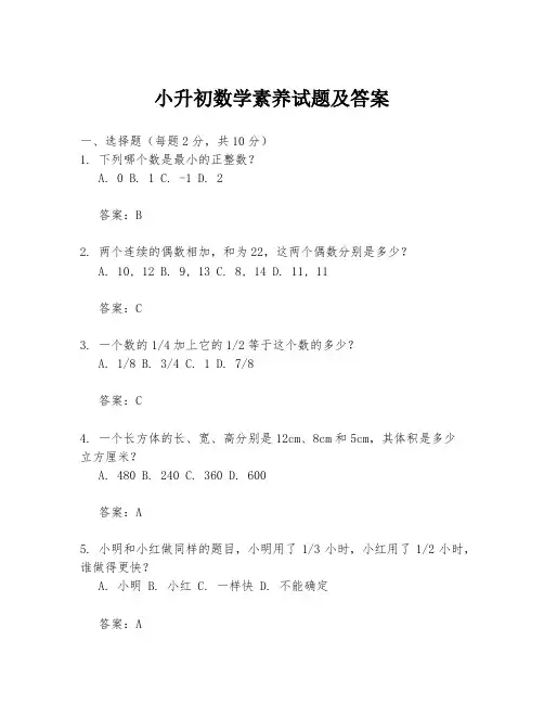小升初数学素养试题及答案