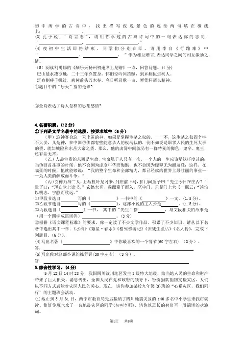 九年级语文中考模拟试卷及答案 (1)
