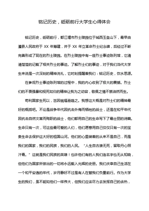 铭记历史,砥砺前行大学生心得体会